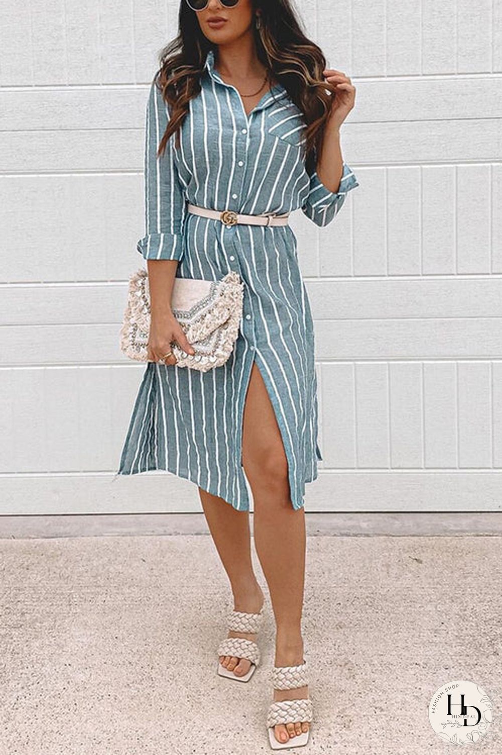 Stripe Button Shirt Kimono Coat