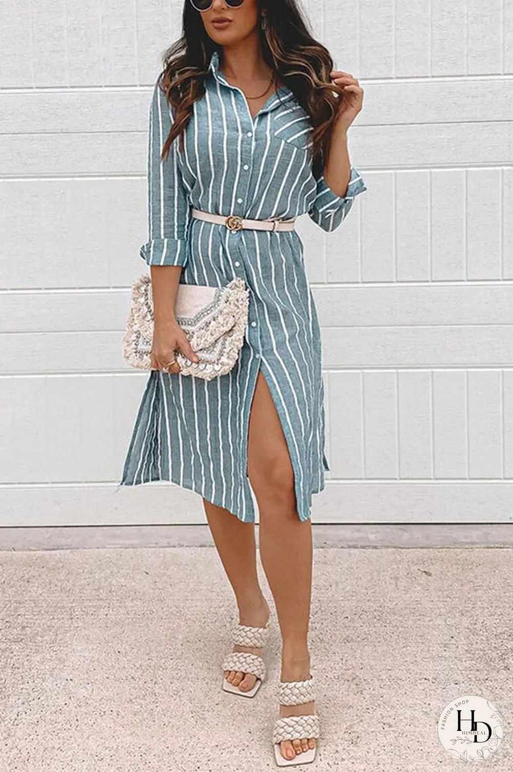 Stripe Button Shirt Kimono Coat