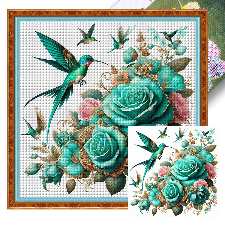 Hummingbird Rose (40*40cm) 11CT Stamped Cross Stitch gbfke