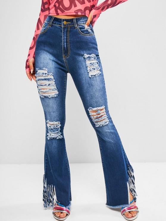 Fringed Distressed High Waisted Flare Jeans