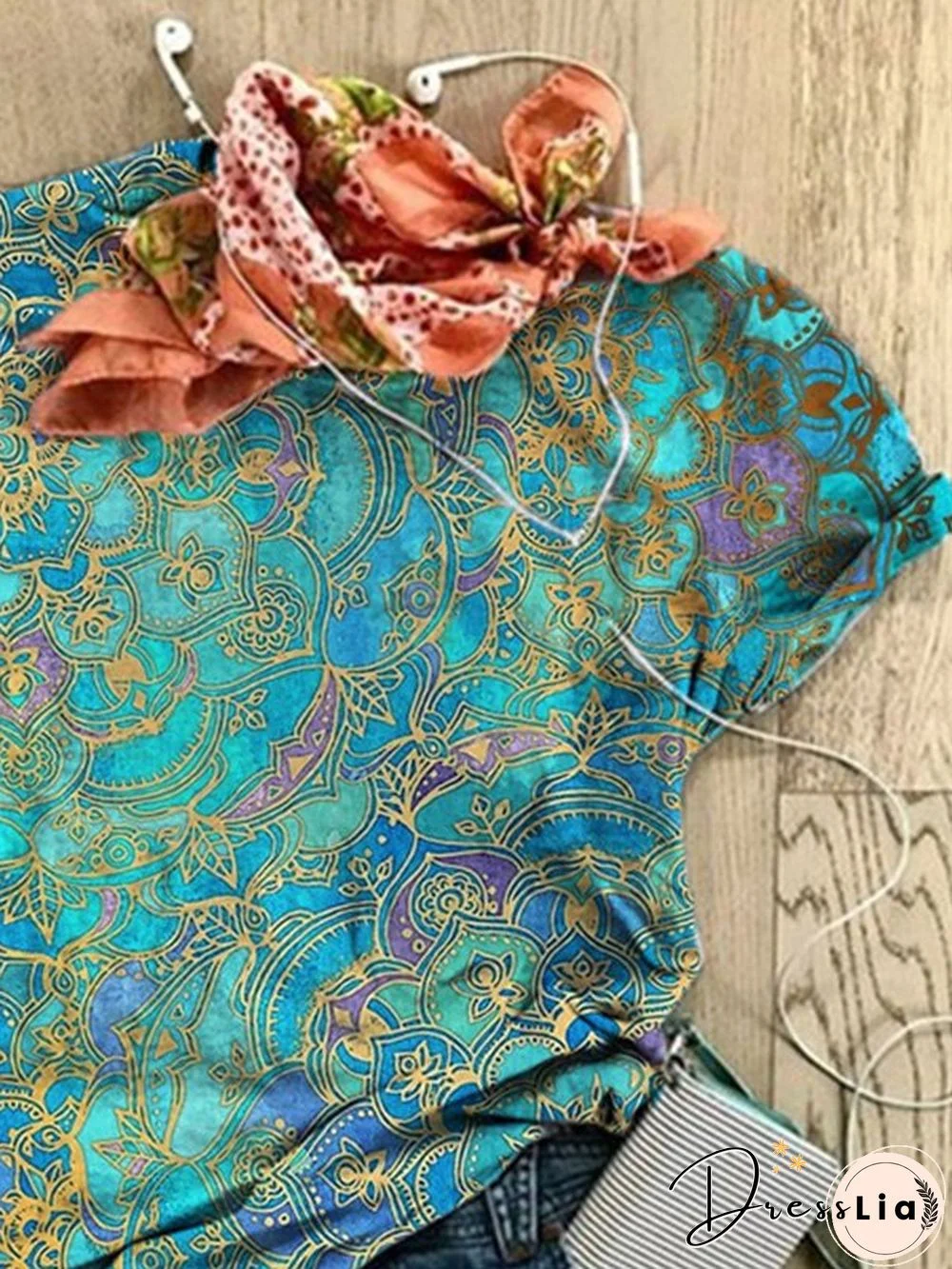 Printed Casual Crew Neck Tops