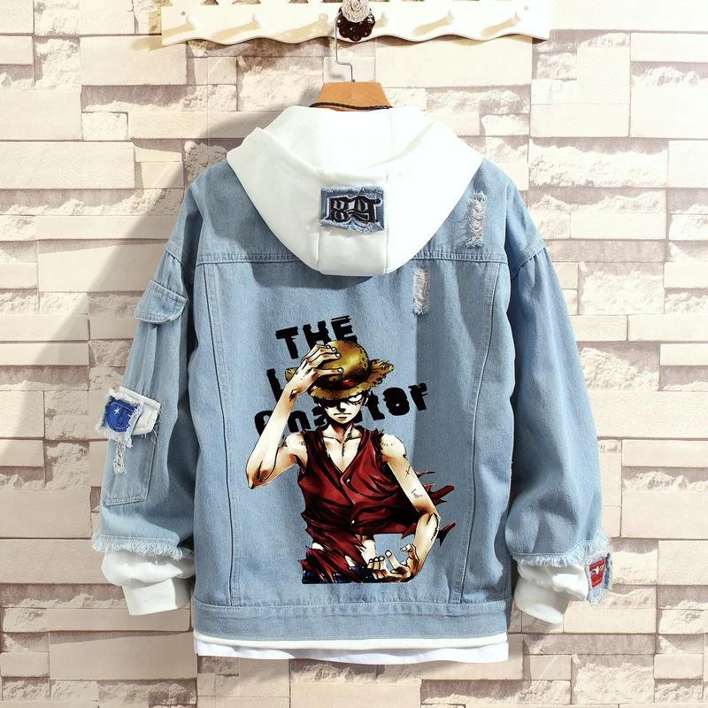 One Piece Anime Denim Jacket Graphic Hoodie