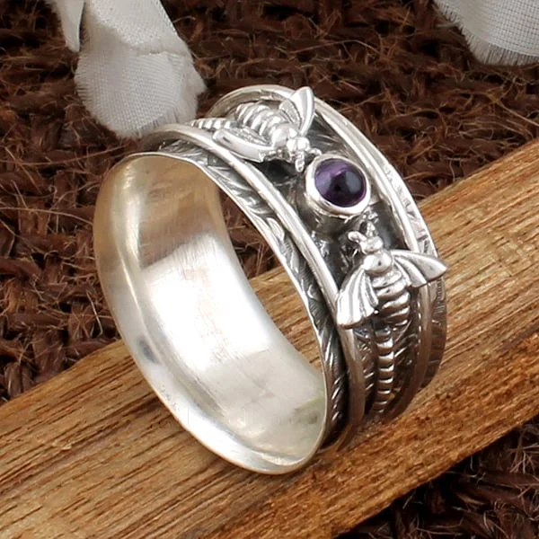 🔥 Last Day Promotion 49% OFF🎁Sterling Silver Bee Purple Gemstone Meditation Ring