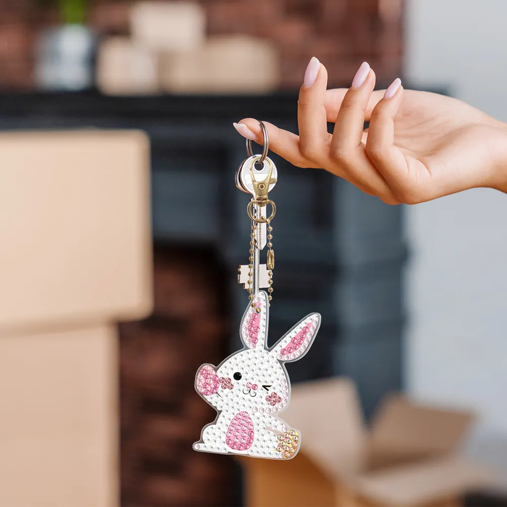 5pcs Diamond Painting Keyring Kits DIY Rabbit Keychain Bag Pendant(Double Sided)