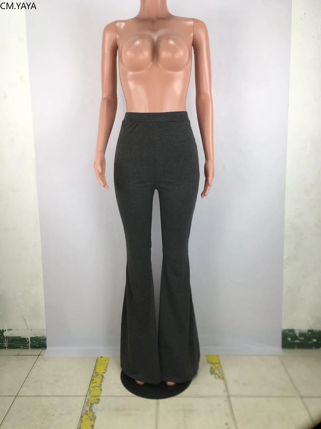 CM.YAYA Casual S-4XL Women Elastic Wide Leg Flare Pants Leggings High Waist Trousers Draped Jogger Pants Sweatpants