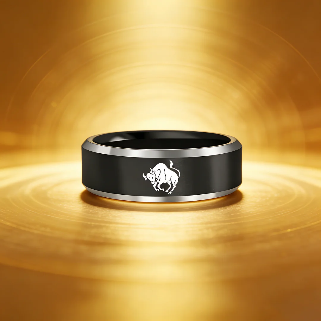 Mens Womens Black Taurus Tungsten Carbide Rings Black Edges and Laser Etched Wedding Bands Comfort Fit 4MM 6MM 8MM Width