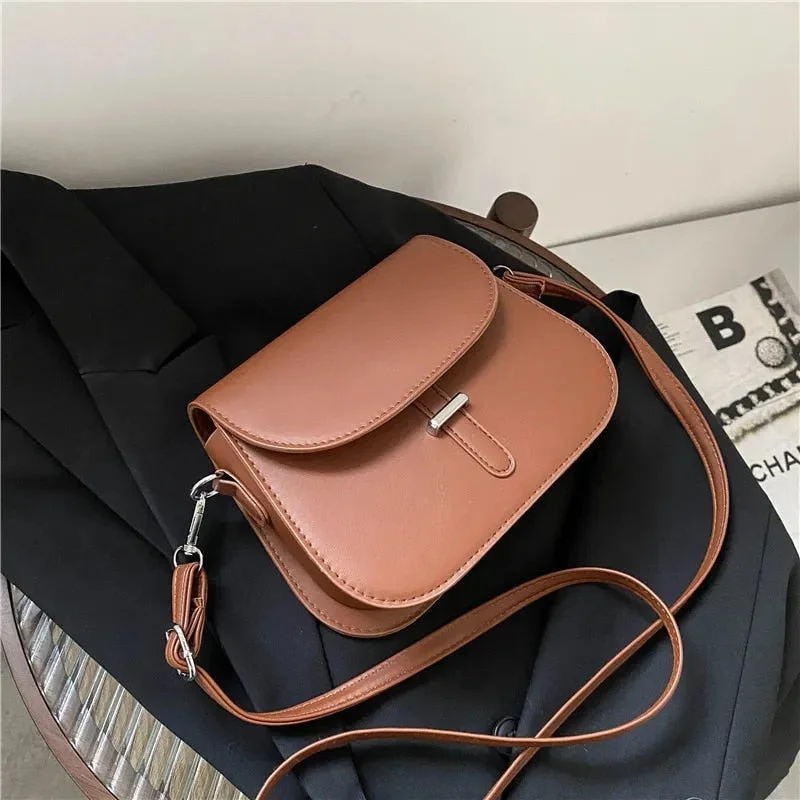 Vintage Solid Color Saddle Crossbody Bag High Quality PU Leather Women's Designer Handbag Small Shoulder Messenger Bag Purses