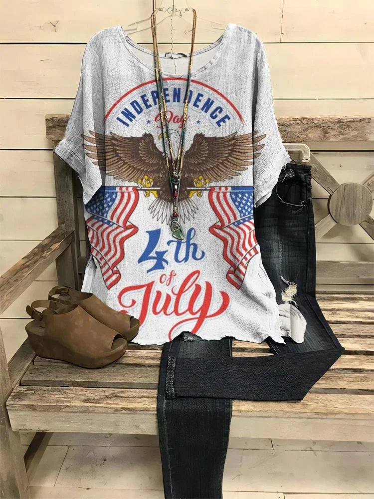 Women's New Casual Eagle Print Round Neck Half-sleeve T-shirt