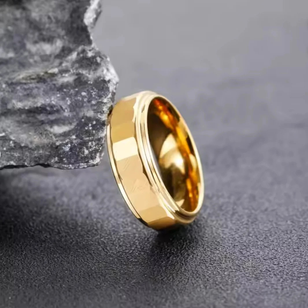 8MM Gold-plated Tungsten Wedding Bands High-Polishing Couple Ring Wedding Comfort Fit Couple Rings