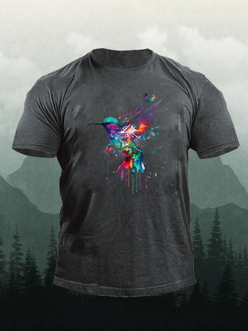 Men's Multi Colors Hummingbird Short-Sleeved Shirt in  mildstyles