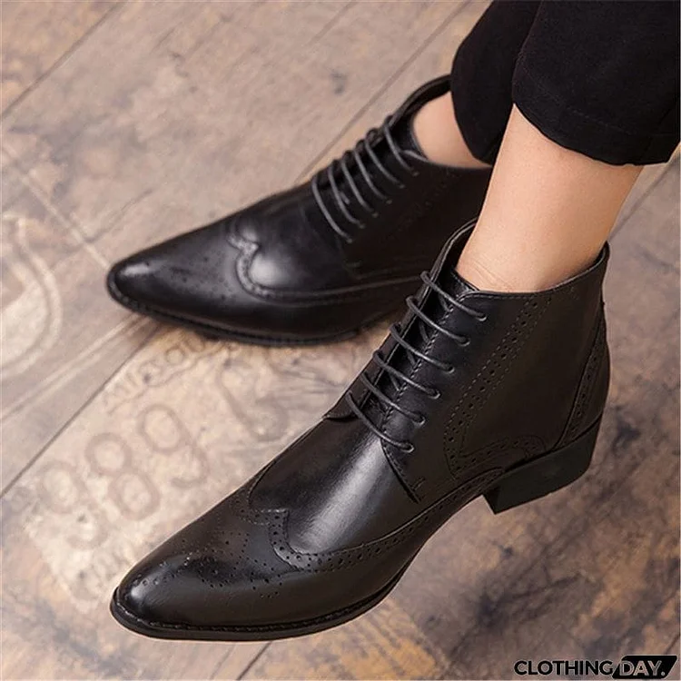 Men's Split Leather Pointed Toe Ankle Boots