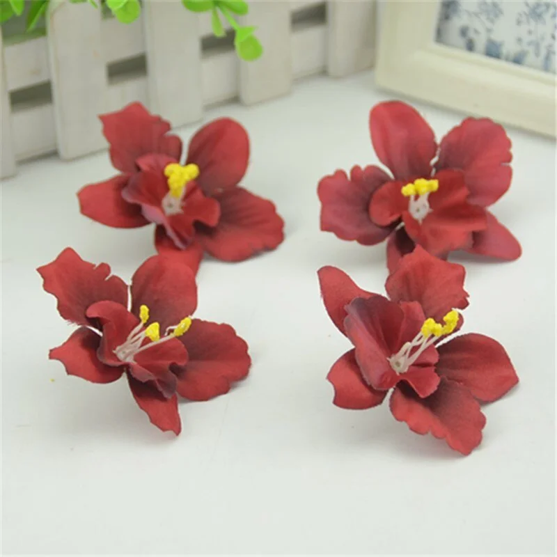 10pcs/lot 7CM Silk Artificial Orchid Flowers Heads For Home Wedding Decoration Fake Flowers DIY Christmas Gift Box Craft
