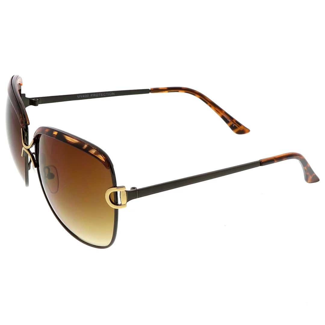 Women's Oversize Metal Square glasses Unique Nose Bridge Neutral Colored Lens 63mm