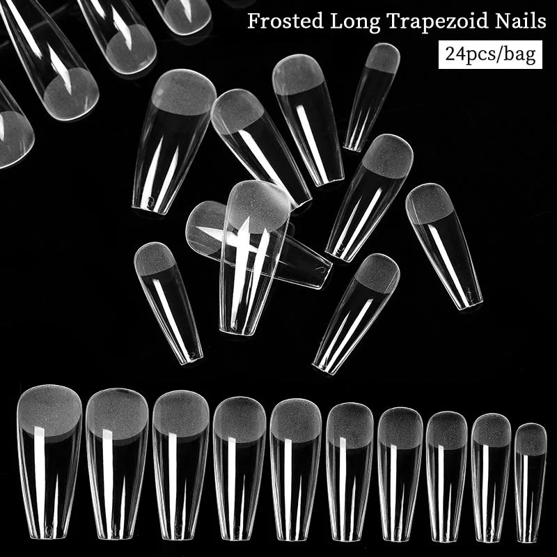 24Pcs False Nail Tips Clear Half Cover Fake Nails Matte Ultra-thin Artificial Nail Art Coffin Long Tips Manicure DIY