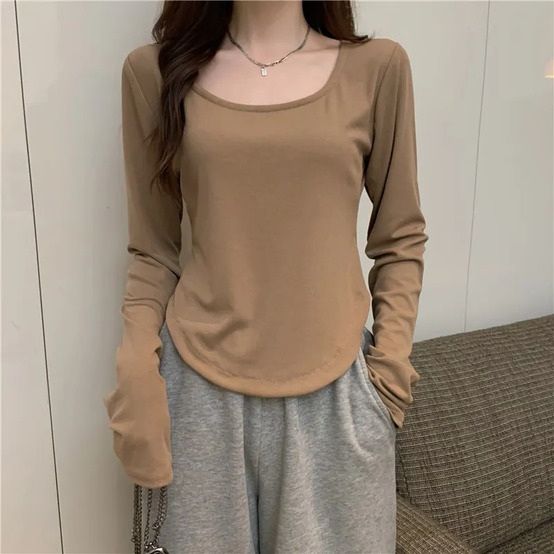 Uveng Uveng Short Long-Sleeved T-Shirt Women's Autumn Dress 2024 New Slim Slim Bottom Shirt Early Autumn Student Jacket