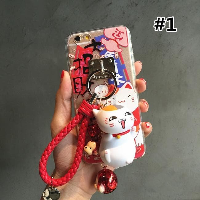 [Nyanko Sensei] Lucky Fortune Cat Finger Ring Holder Phone Case SP165061
