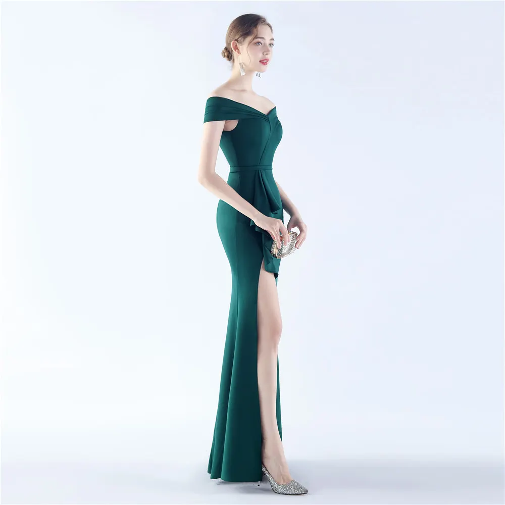 Classic Satin Off Shoulder Long Evening Dress - Elegant & Timeless - Ootddress