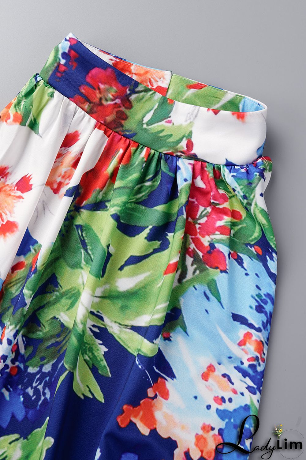 Green Sexy Vacation Floral Frenulum Backless Half A Turtleneck Regular Jumpsuits(With Belt)