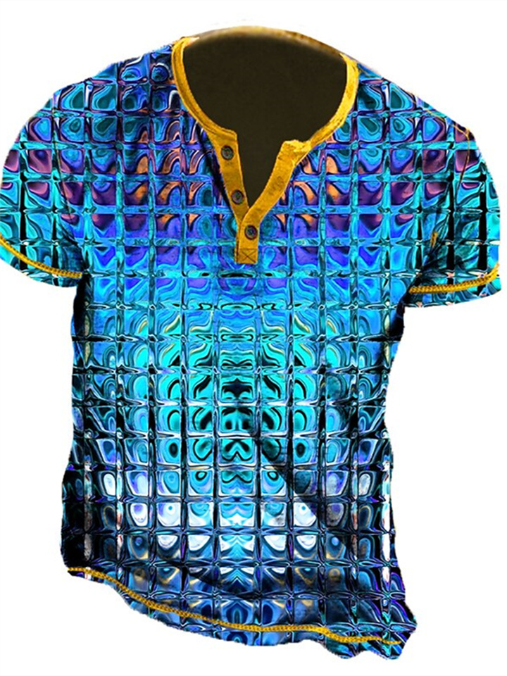 Men's Henley Shirt Graphic 3D Print Outdoor Daily Short Sleeve Tops | 168DEAL