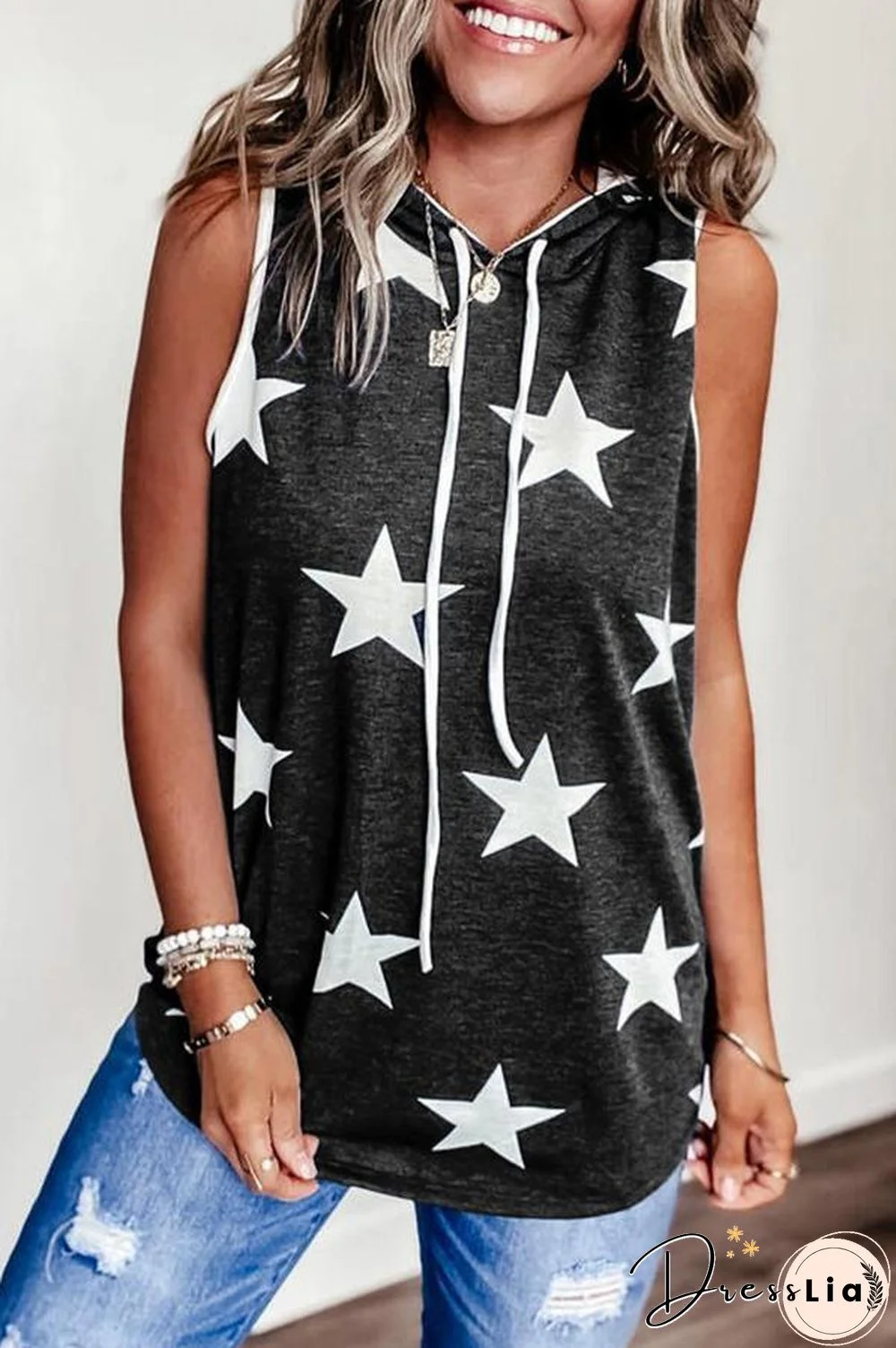 Star Printed Hooded Tank Top (4 Colors) P15481