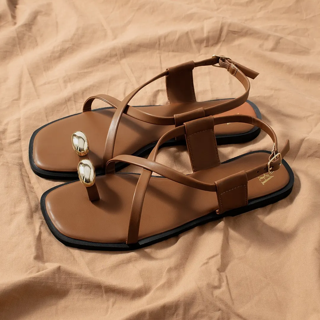 Breakj Breakj Spring Cross-Lace Metal Flat Sandals Women's Leisure Beach Shoes Soft Soles Toes Roman Shoes