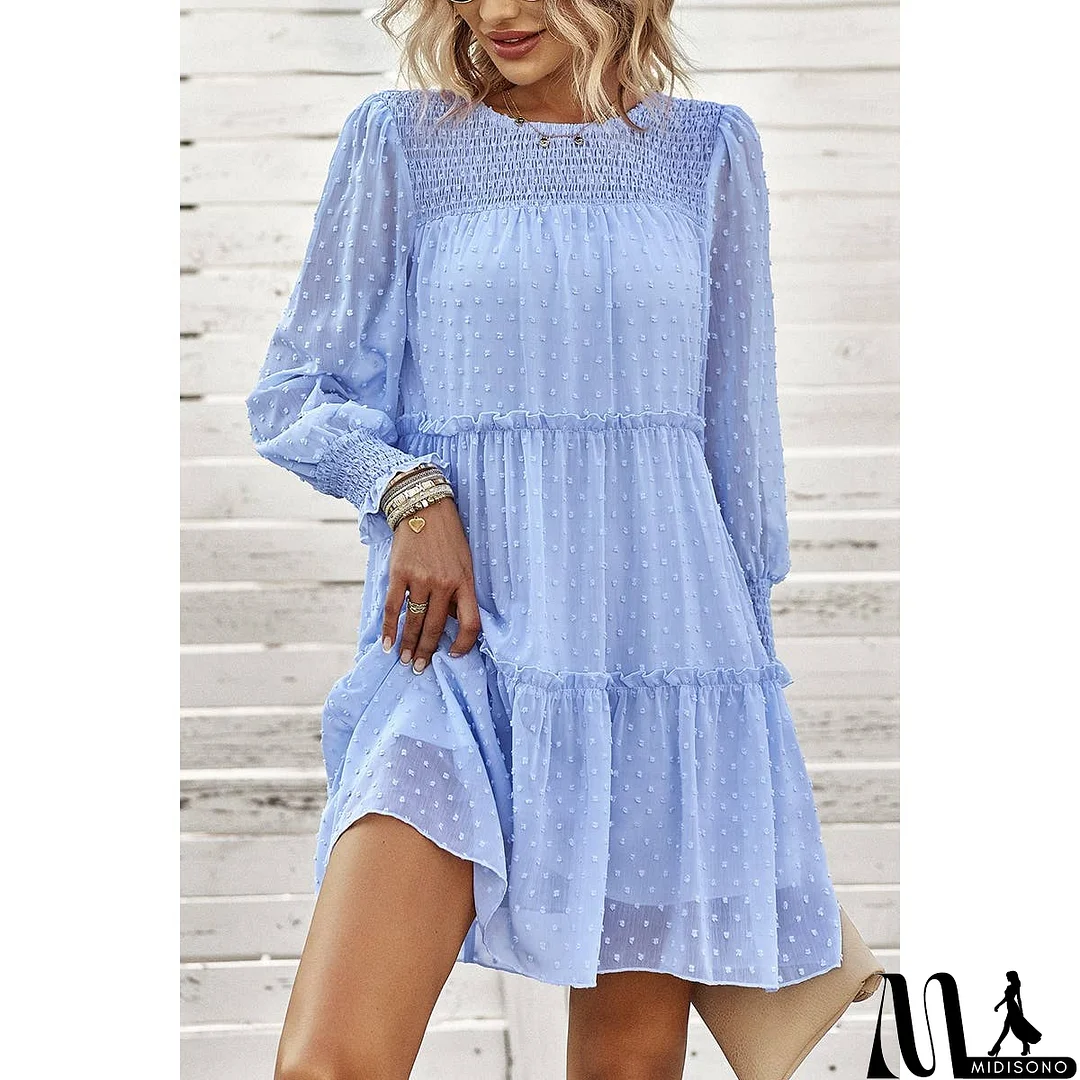 MidiSono - Dot Solid Ruched Color Block Ruffle Lined Midi Dress