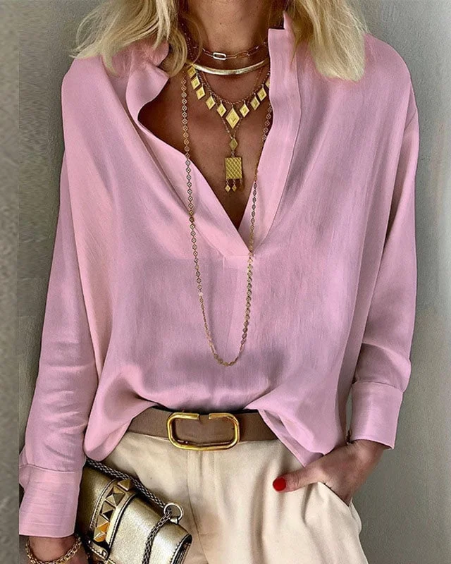 SOLID COLOR LONG SLEEVE STAND COLLAR TOP