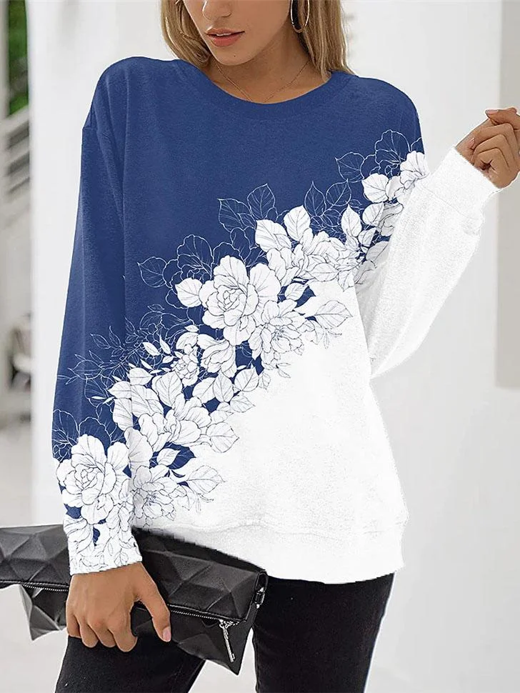 Women Long Sleeve Scoop Neck Printed Tops