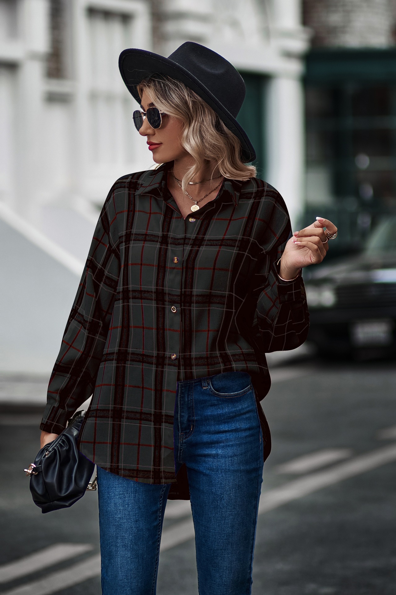  thdmladies Casual Loose Boyfriend Plaid Shirt thedmladies