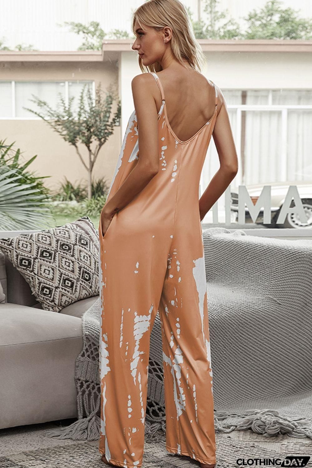 Tie-Dye Spaghetti Strap Jumpsuit with Pockets