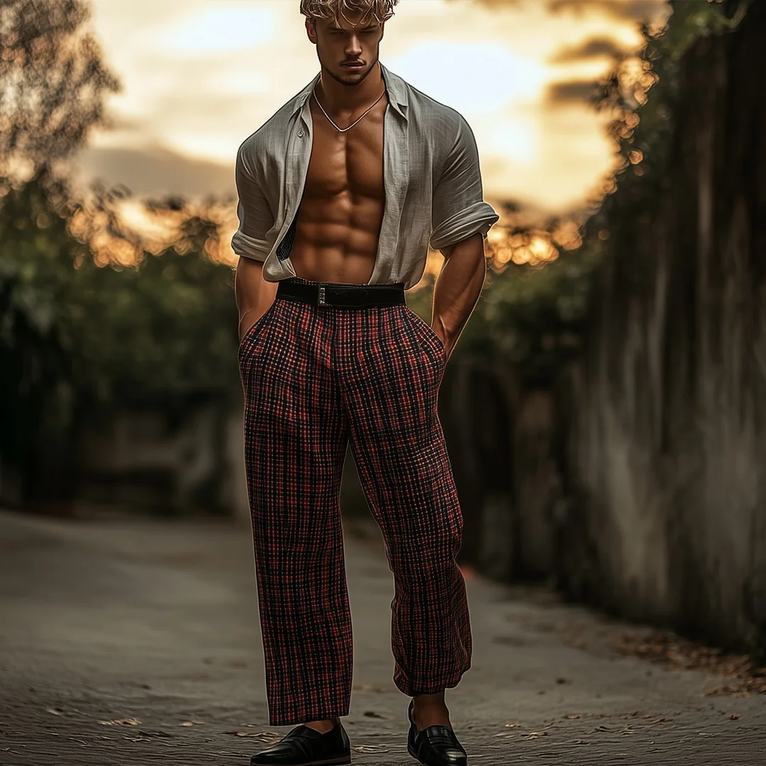 Plaid High-Waisted Trousers With Bold Style And Comfort-inspireuse