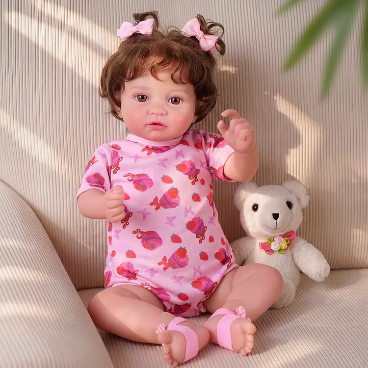 Babeside Lia 20&rdquo; Vinyl Reborn Baby Girl Doll in Pink Cherry Print Romper