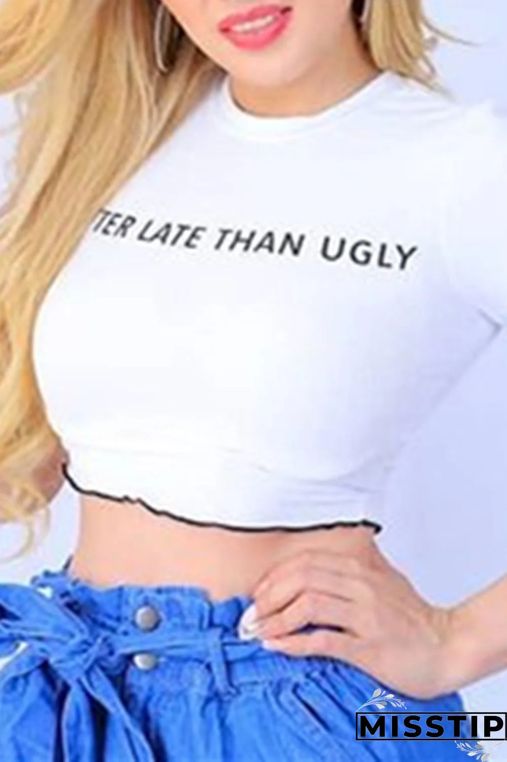 White Fashion Casual Letter Print Basic O Neck T-Shirts