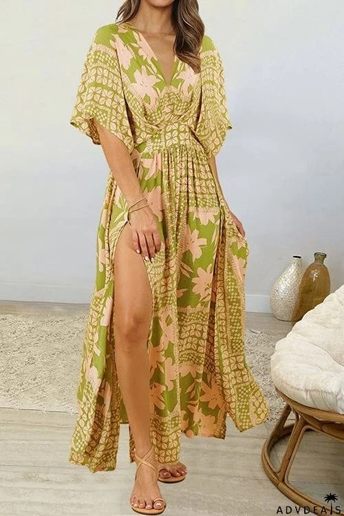 Like Palm Side Slit Bat Maxi Dress