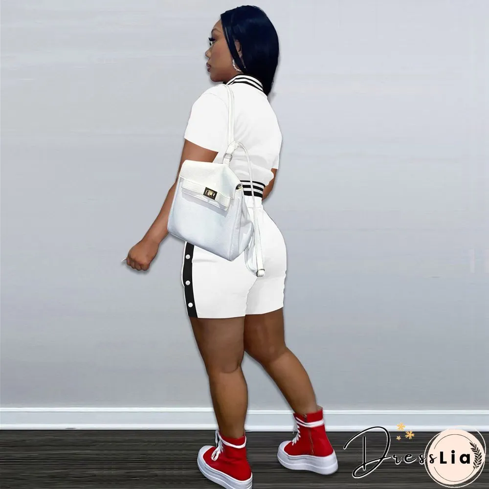 Short Sleeve Button Baseball Jacket and Shorts Set