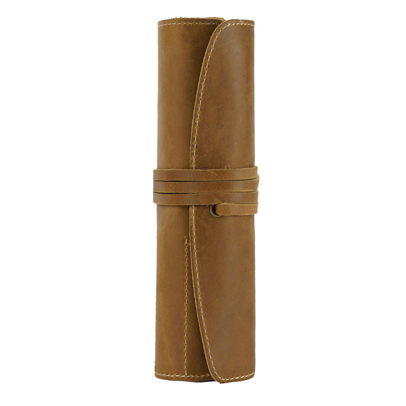 100% Genuine Leather Rollup Pencil Bag Pen Large Storage Pouch Organizer Case School Pencil Roll Office Vintage Retro Stationery