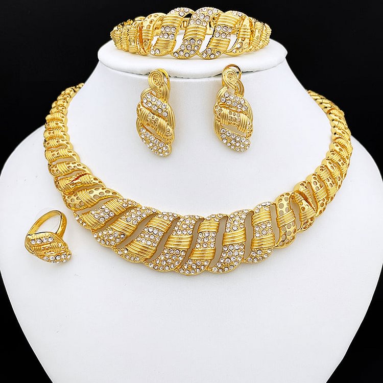 Necklace Earrings For Women Dubai Gold Color Jewelry Sets Big Bracelet Wedding  Jewelry