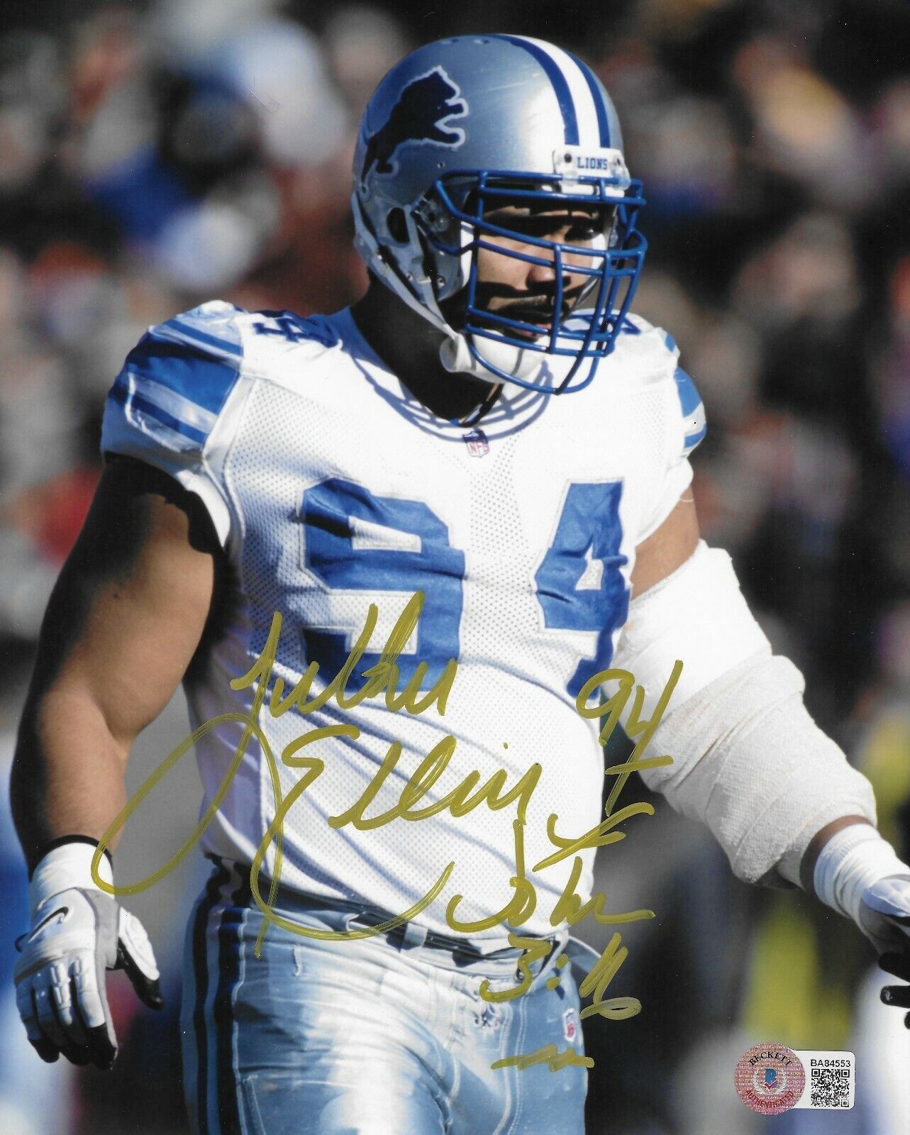 Luther Elliss Autographed 8x10 Photo Poster painting Detroit Lions BAS COA Signed Inscribed