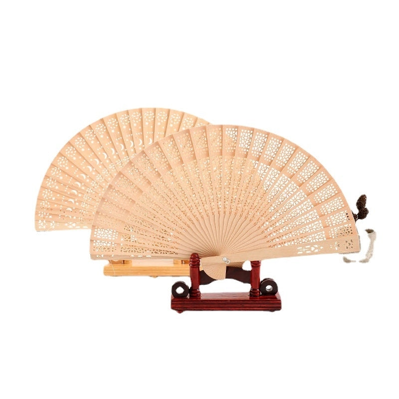 Wooden Fan Chinese Sandalwood Fan Antique Portable Hollow All Wooden Fan Vintage Daily Folding Fan Women’s Folding Fan