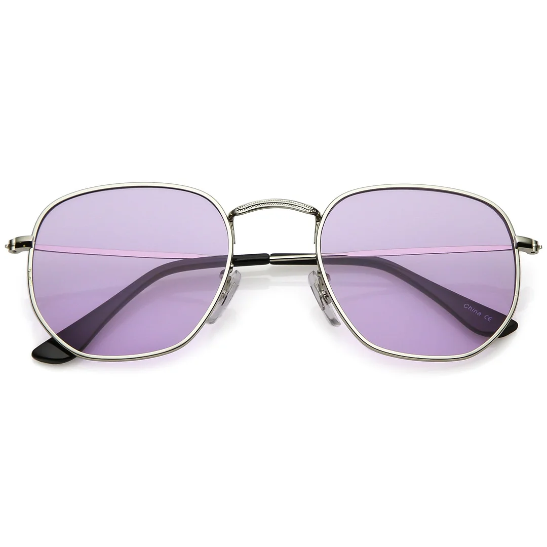 Modern Geometric Hexagonal glasses Metal Slim Arms Colored Tinted Flat Lens 51mm