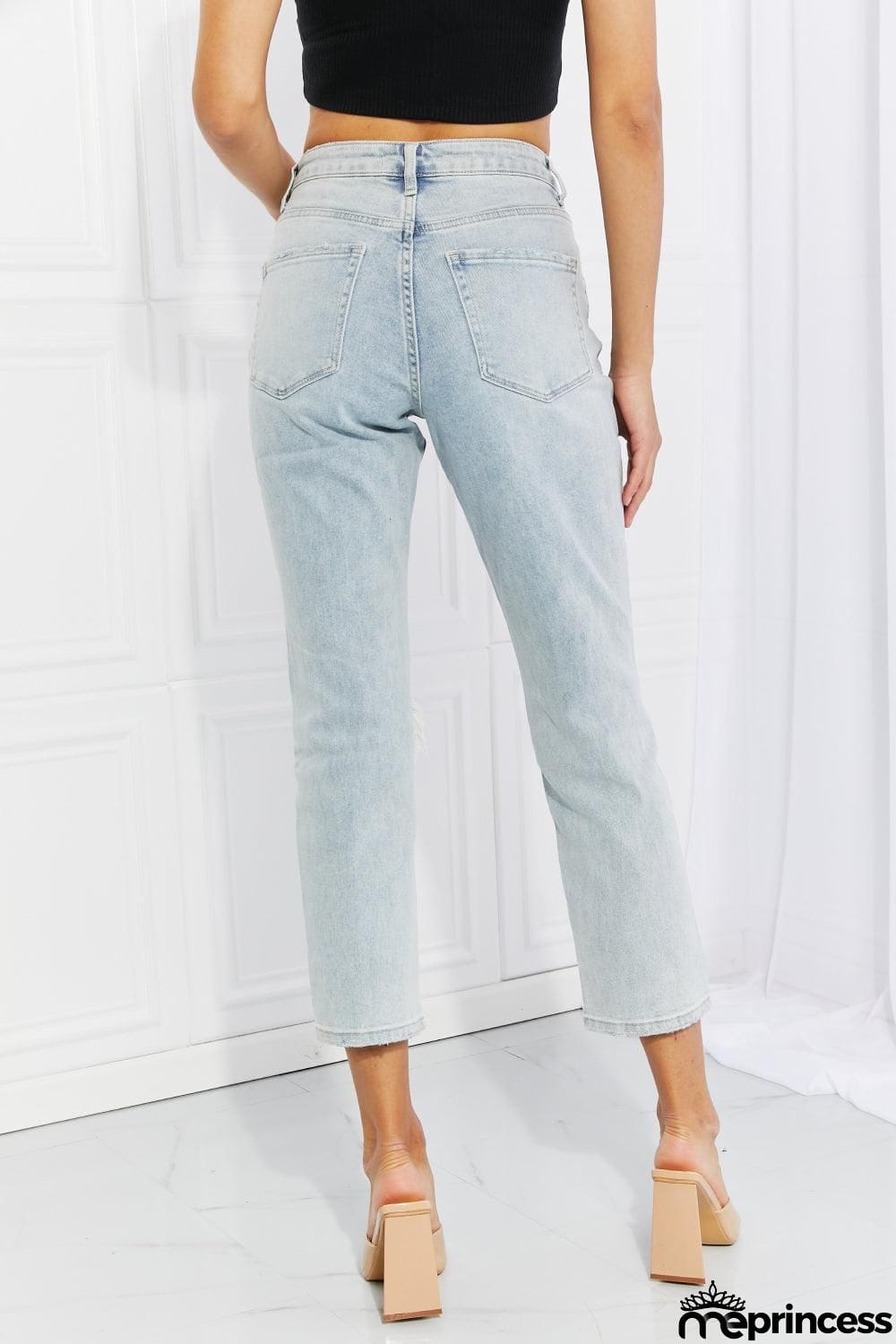 VERVET Stand Out Full Size Distressed Cropped Jeans