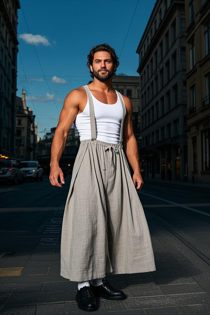 Grey Linen Suspender Skirt