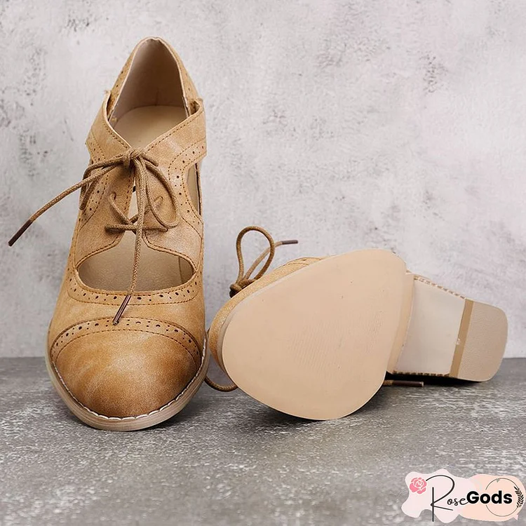 Cutout Lace-Up Low Heel Oxford Shoes Women Daily Loafers