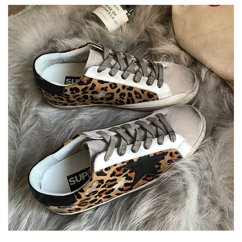 2021 new Korean distressed leopard star small dirty shoes in leather increased flat shoes sneakers men's shoes women's shoes