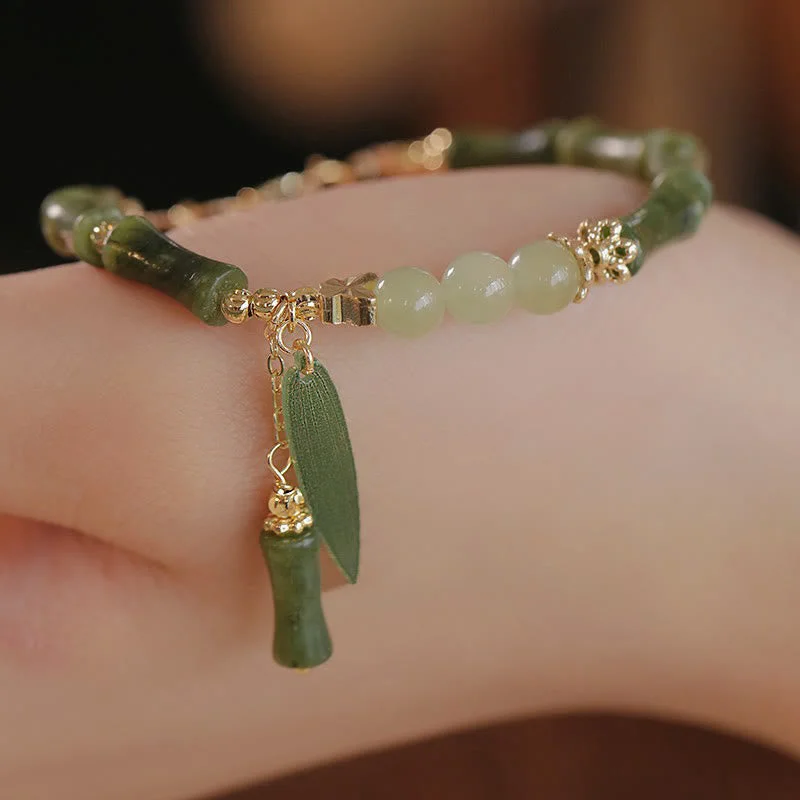 Jade Bamboo Leaf Lily Of The Valley Pattern Luck Abundance Bracelet