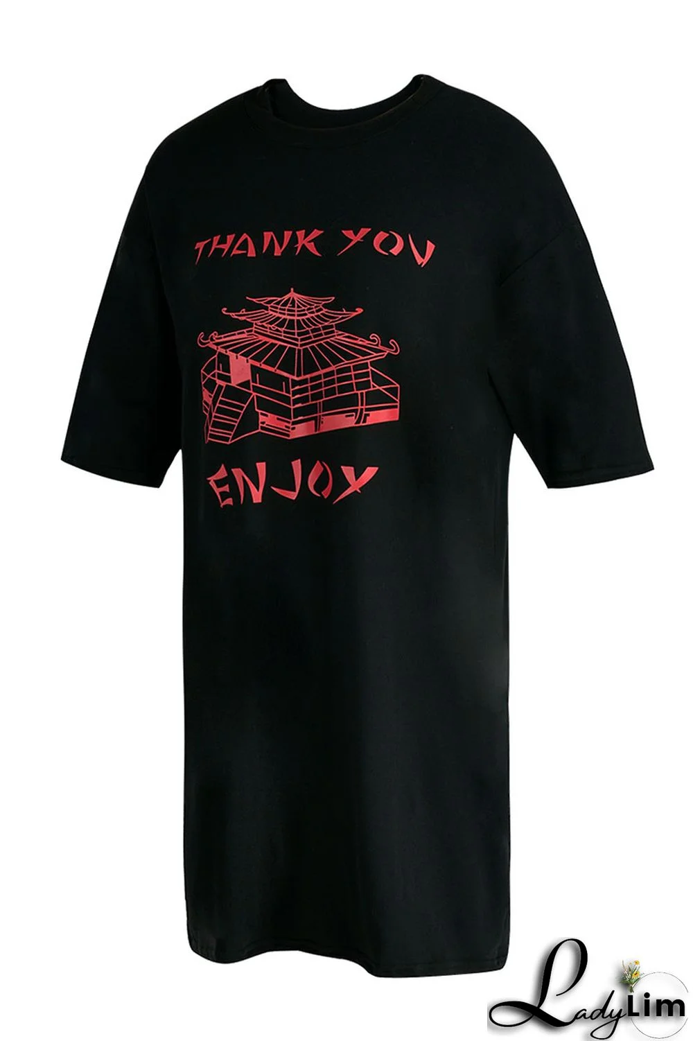 Black Fashion Casual Print Basic O Neck Short Sleeve Dress