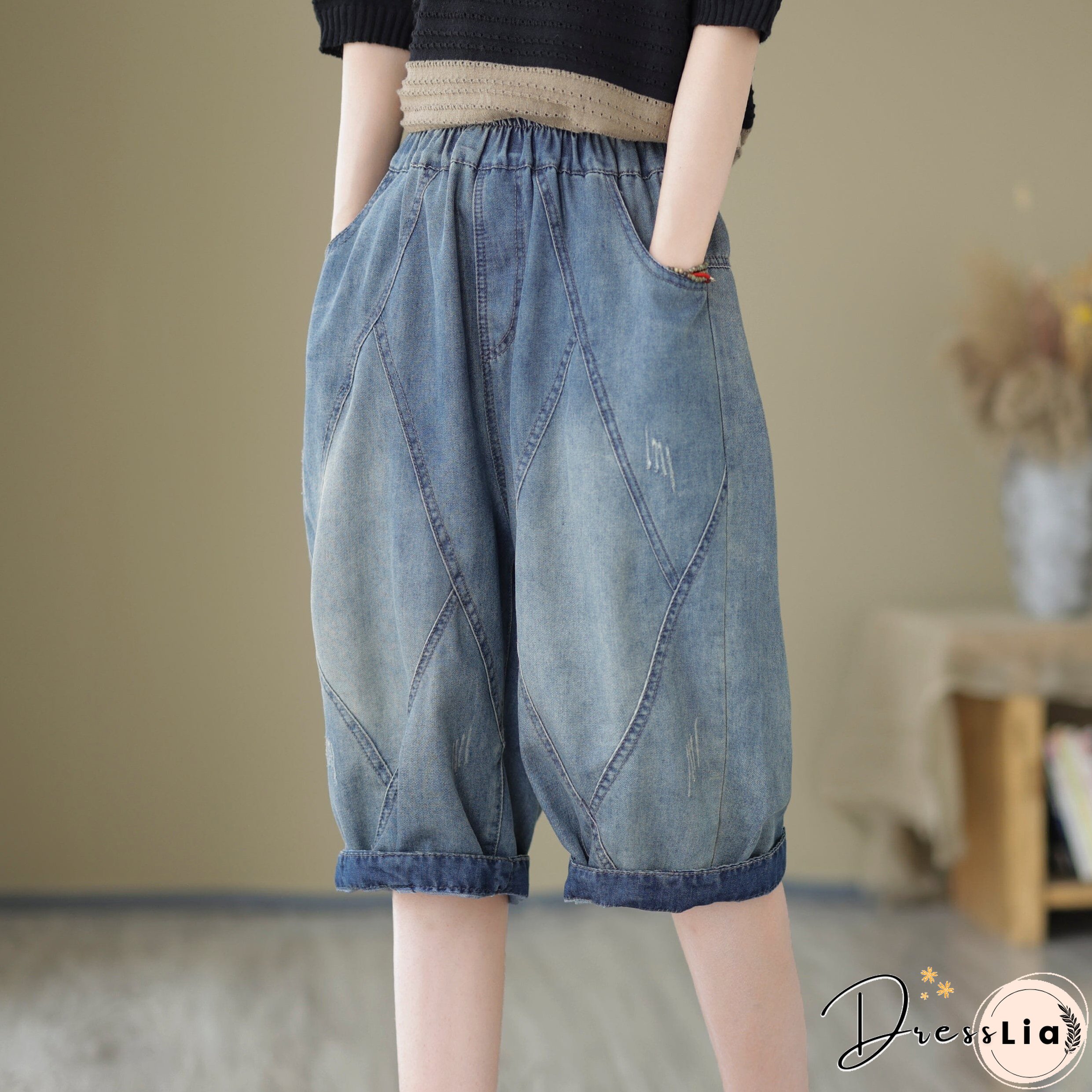 Retro Summer Loose Patchwork Denim Shorts