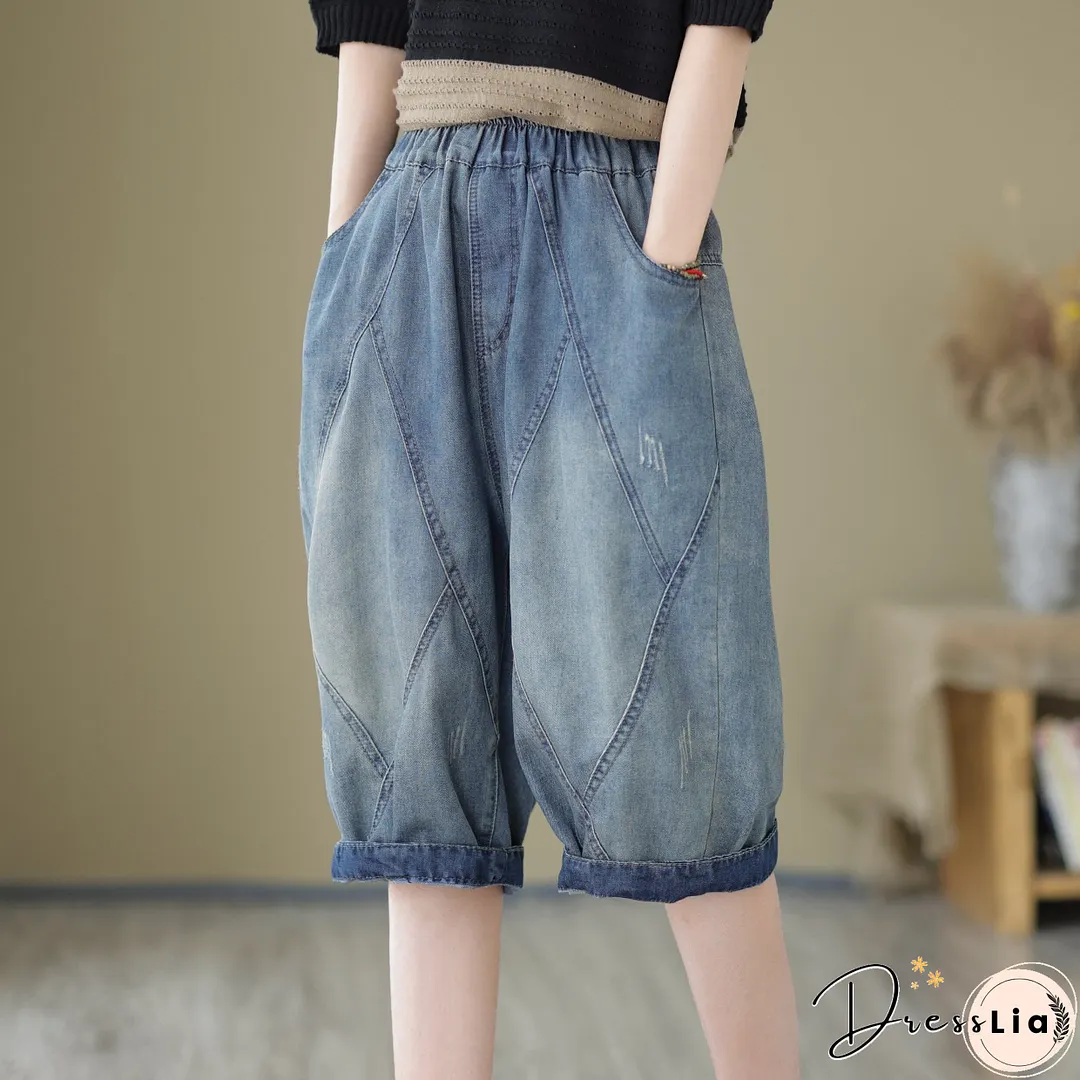 Retro Summer Loose Patchwork Denim Shorts