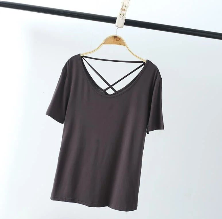 Fitness T-shirt Women Short Sleeve Backless Slim T-Shirts Summer Sports Tops Tees ropa mujer 2021