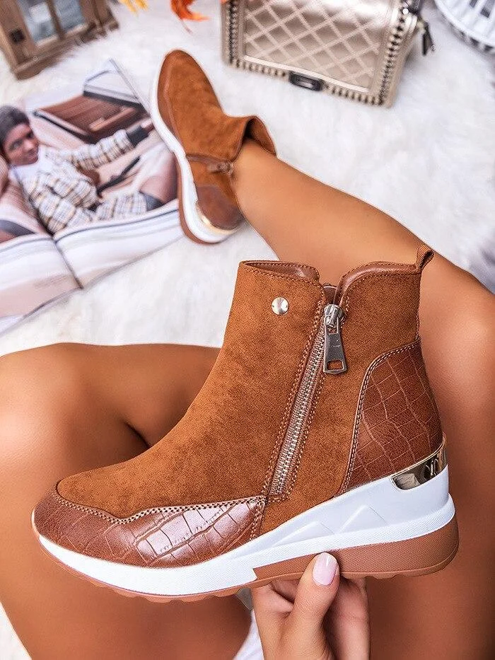 Plus Size Warm Plush Winter Boots Chunky Sneakers Ankle Boots Women Shoes Woman Zipper Buckle Thick Sole Platform Zapatos Mujer 1108-1